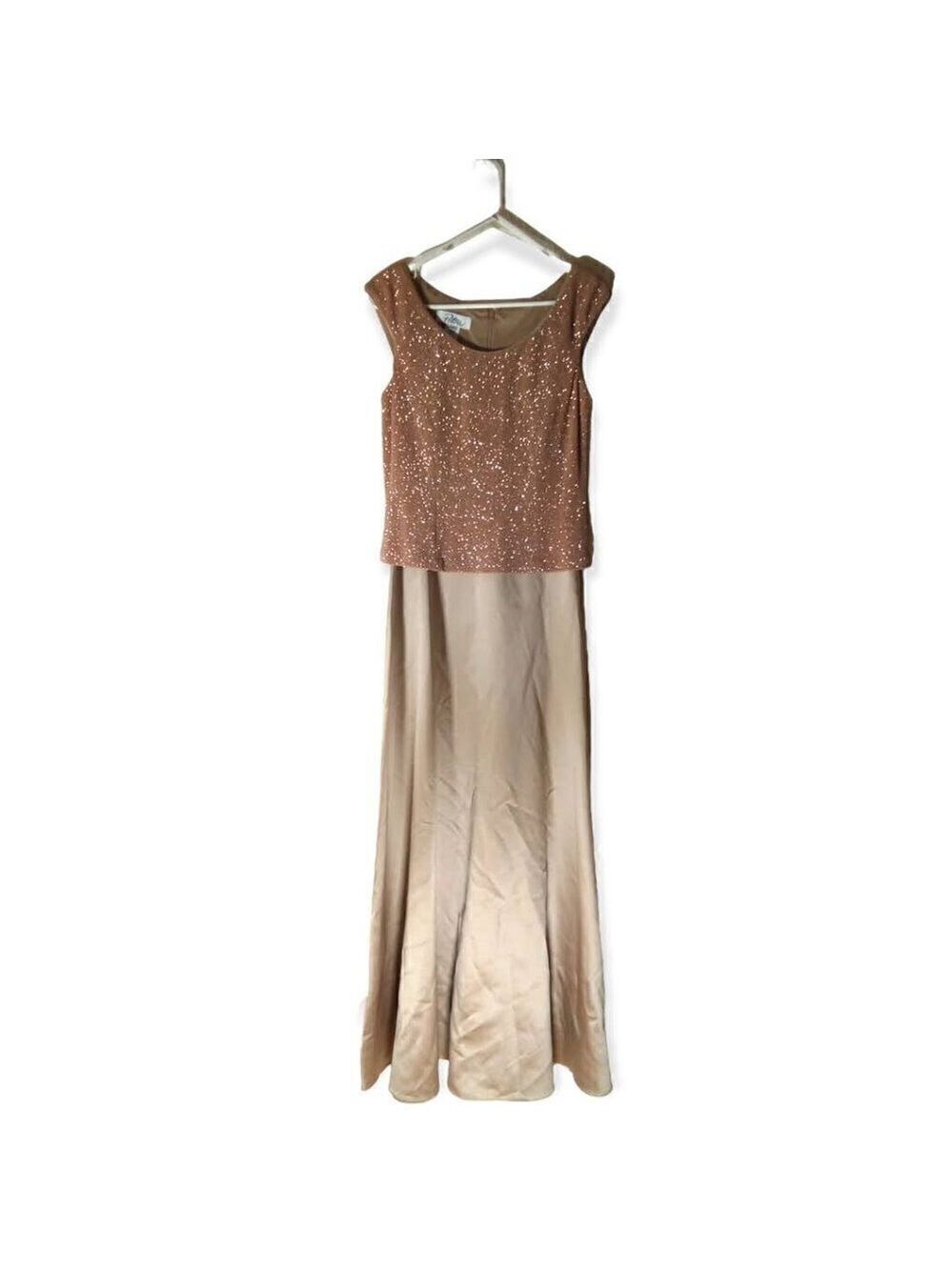 Patra Gold Sleeveless Glitter Satin Floor Length Formal Dress Size 10